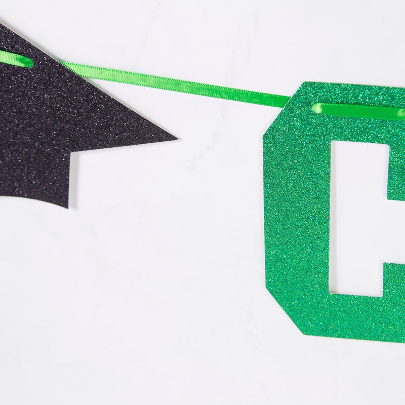 Gexolenu Green Class of 2025 Graduation Theme Party Decoration Banner, Congrats Grad Banner, Black Glitter Graduation Banner, 2025 Black Congratulations Grad Party Decorations - Image 3
